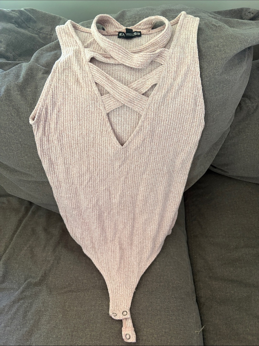 Express Lavender Crisscross Ribbed Bodysuit - Picture 1 of 3